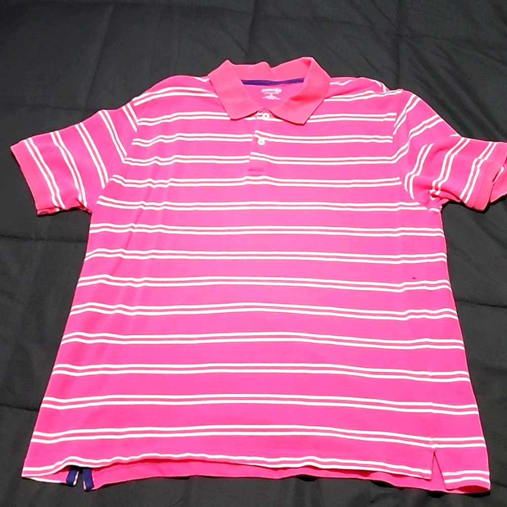 St John's Bay XL polo shirt- pink w/ white stripes